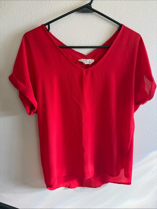 Pink Rose Tops - Pink Rose Bright Red V-Neck Short Sleeve Blouse